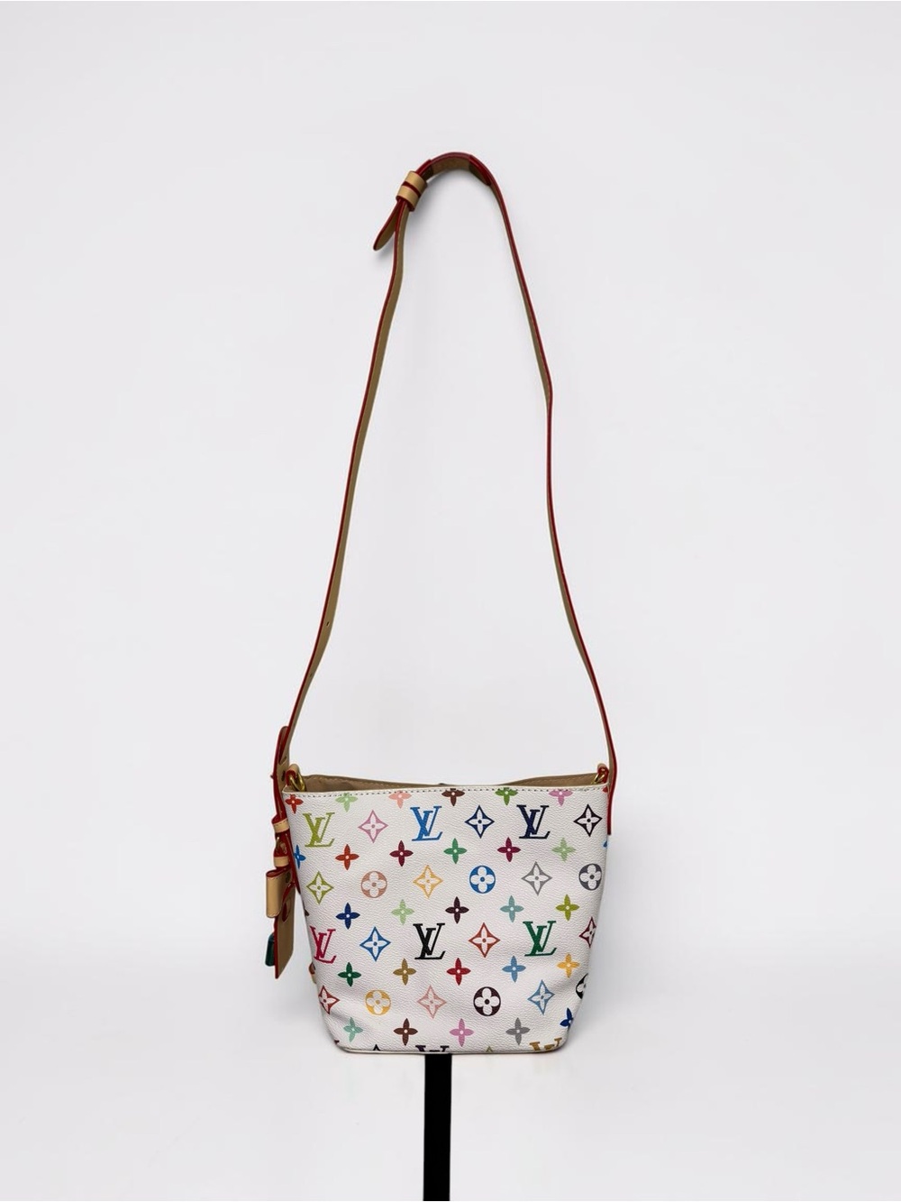 Source Unknown White Multicolor Monogram Bucket Shoulder Bag